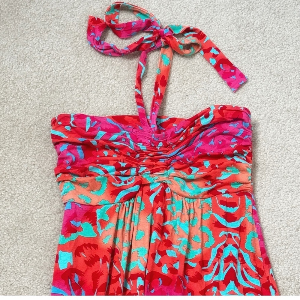 Hale Bob Cabana Maxi Dress Halter Style Resort Beach Tie Neck Vibrant Print XS - Picture 7 of 15